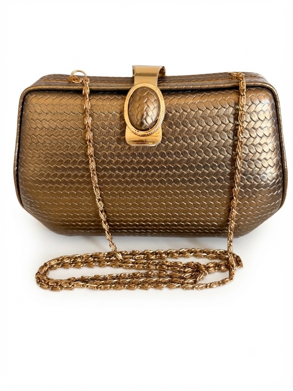 Vintage Farnell Paris Metallic Gold Woven Hard Shell Evening Clutch Bag